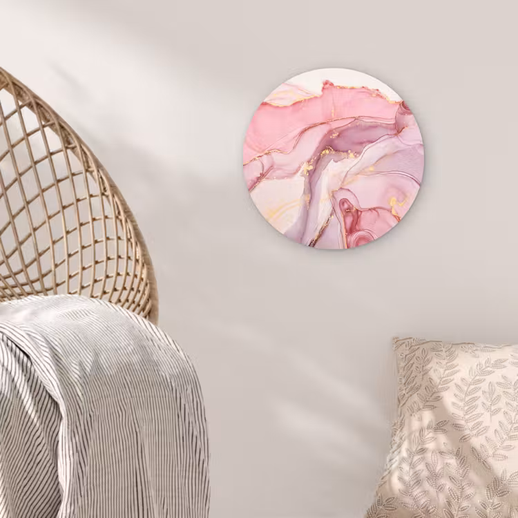 Goud - Marmer - Roze Wandcirkel kunststof plaat 5mm dik klein -sfeer5