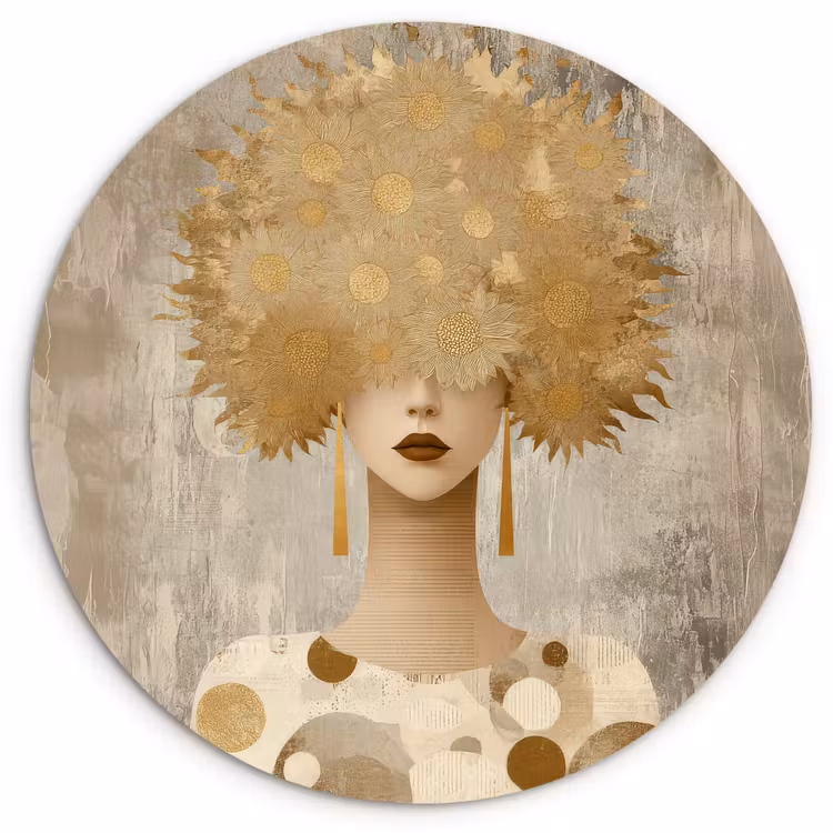 Goud - Portret - Vrouw Wandcirkel kunststof plaat 5mm dik klein -3d