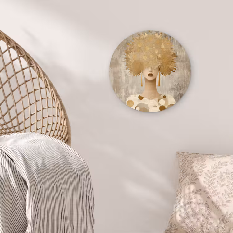 Goud - Portret - Vrouw Wandcirkel kunststof plaat 5mm dik klein -sfeer5