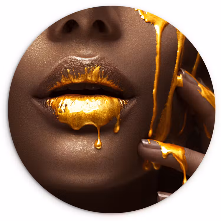 Goud - Vrouw - Verf - Lippen - Luxe Wandcirkel kunststof plaat 5mm dik klein -3d