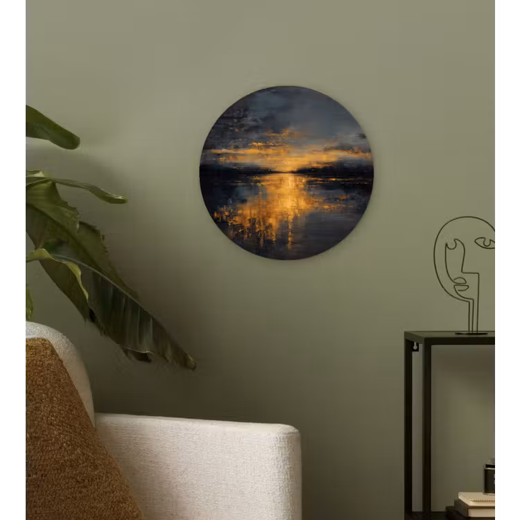 Gouden Reflectie op Water Wandcirkel kunststof plaat 5mm dik klein -sfeer3