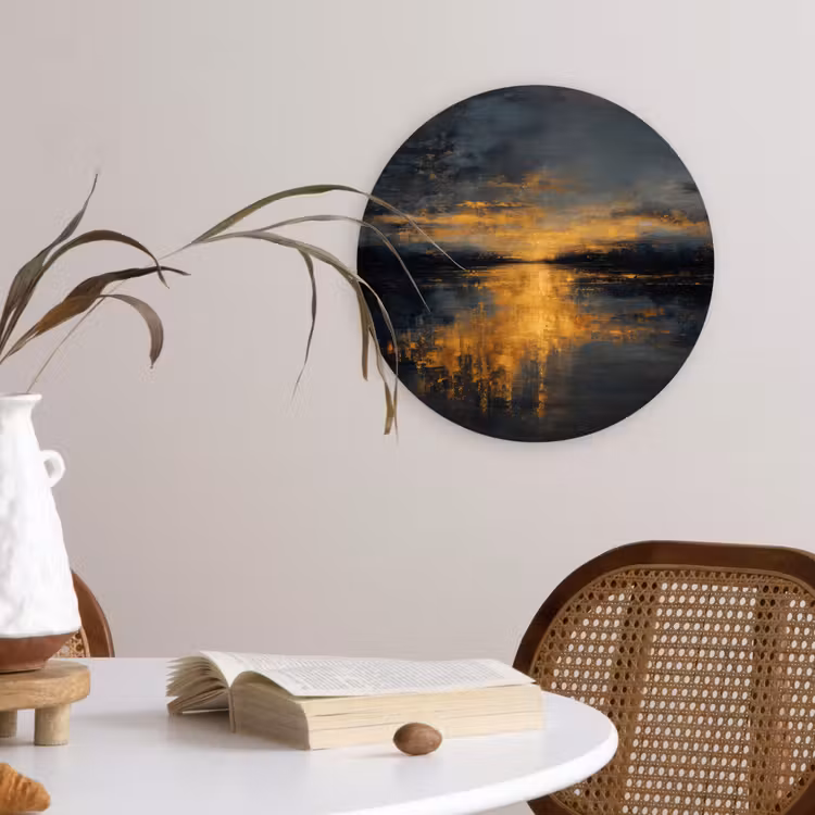 Gouden Reflectie op Water Wandcirkel kunststof plaat 5mm dik klein -sfeer4