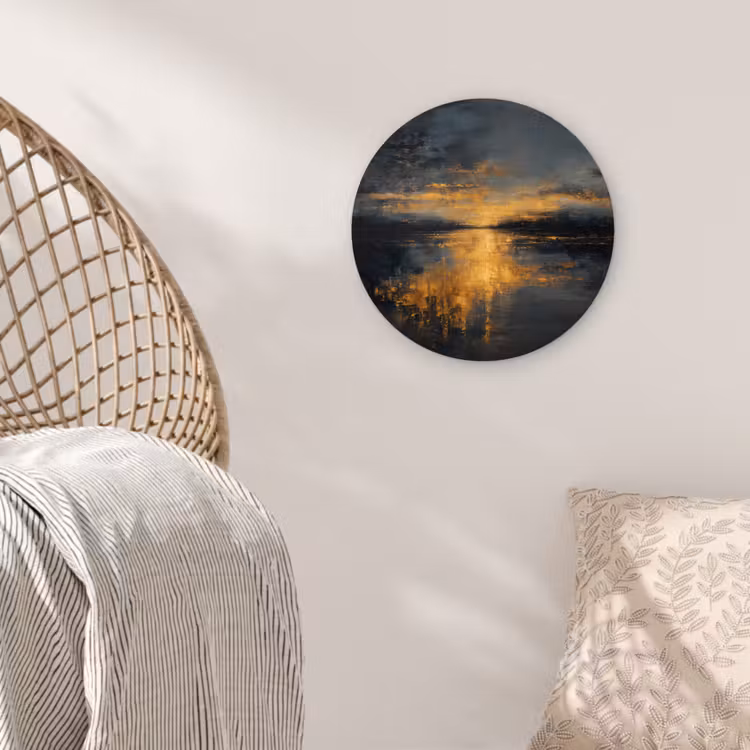 Gouden Reflectie op Water Wandcirkel kunststof plaat 5mm dik klein -sfeer5
