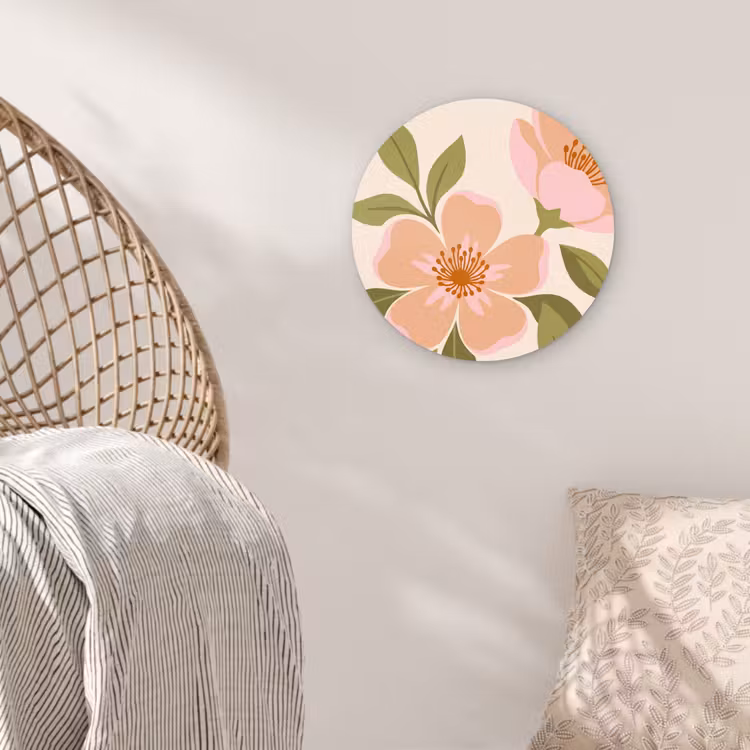 Grafisch - Bloemen - Roze Wandcirkel kunststof plaat 5mm dik klein -sfeer5