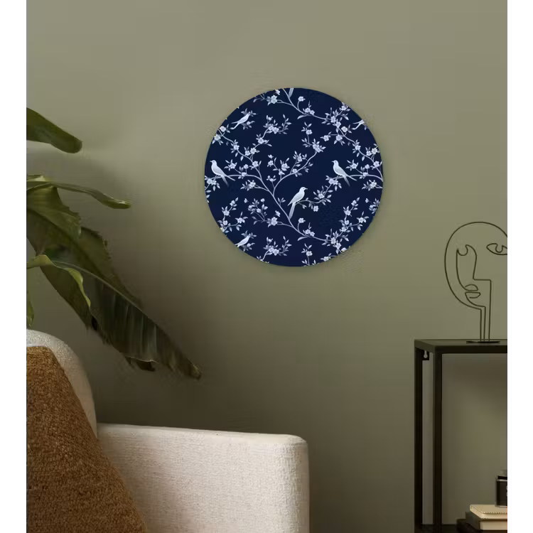 Grafisch - Bloesemtak - Blauw Wandcirkel kunststof plaat 5mm dik klein 188 -sfeer3