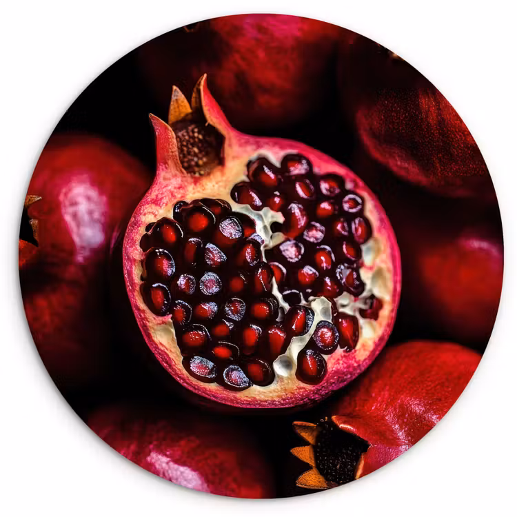 Granaatappel - Rood - Fruit Wandcirkel kunststof plaat 5mm dik klein -3d