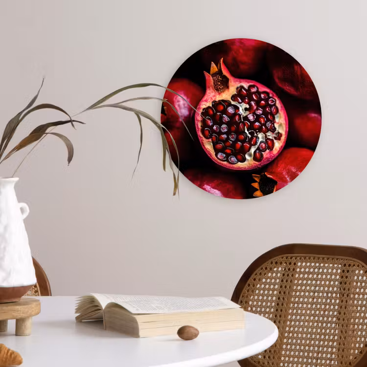 Granaatappel - Rood - Fruit Wandcirkel kunststof plaat 5mm dik klein -sfeer4