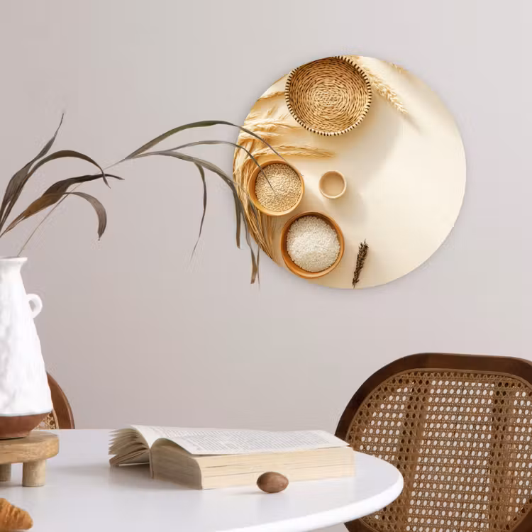 Granen - Hout - Kom - Beige Wandcirkel kunststof plaat 5mm dik klein -sfeer4