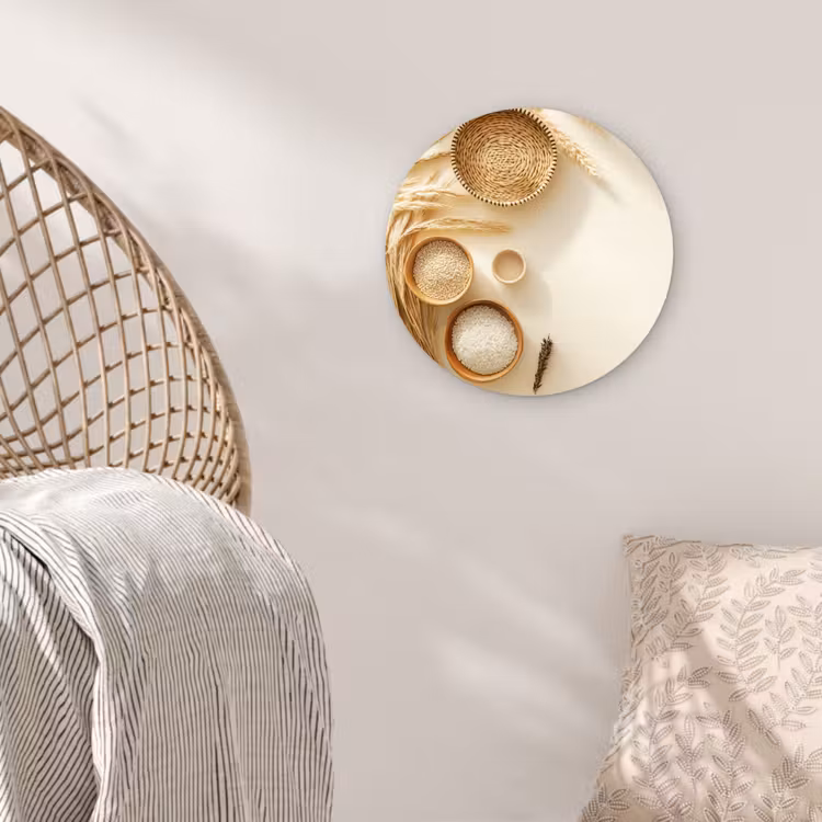 Granen - Hout - Kom - Beige Wandcirkel kunststof plaat 5mm dik klein -sfeer5