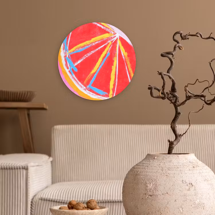 Grapefruit - Geschilderd - Roze - Strepen Wandcirkel kunststof plaat 5mm dik klein -sfeer1