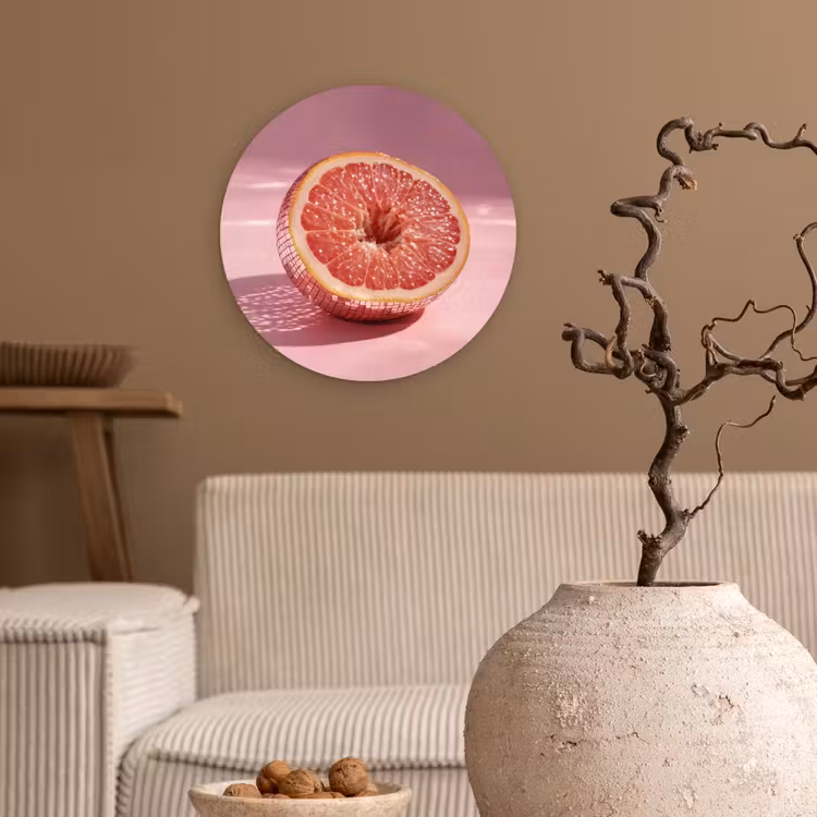 Grapefruit - Roze - Disco - Shiny Wandcirkel kunststof plaat 5mm dik klein -sfeer1