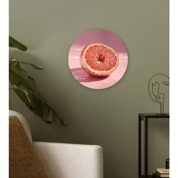 Grapefruit - Roze - Disco - Shiny Wandcirkel kunststof plaat 5mm dik klein -sfeer3