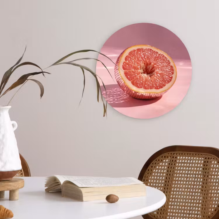 Grapefruit - Roze - Disco - Shiny Wandcirkel kunststof plaat 5mm dik klein -sfeer4