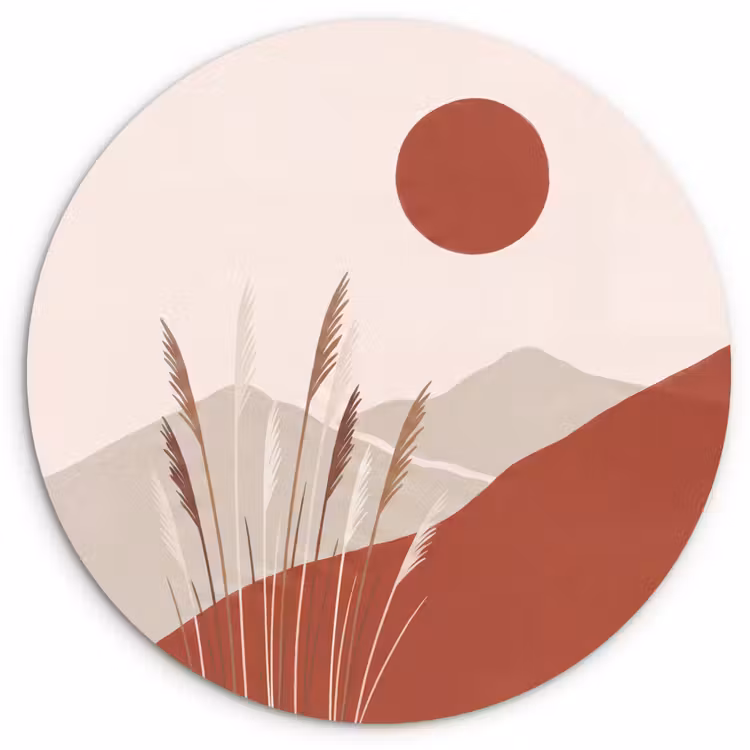 Gras - Landschap - Natuur - Abstract - Beige Wandcirkel kunststof plaat 5mm dik klein -3d