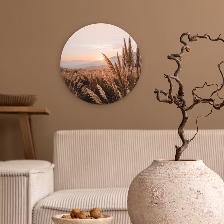 Gras - Veld - Zon - Natuur Wandcirkel kunststof plaat 5mm dik klein -sfeer1