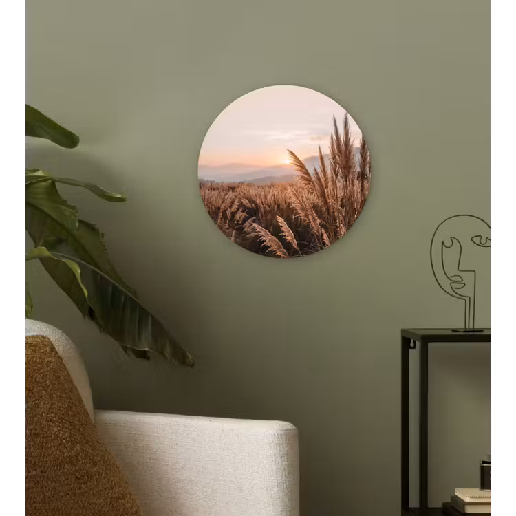 Gras - Veld - Zon - Natuur Wandcirkel kunststof plaat 5mm dik klein -sfeer3