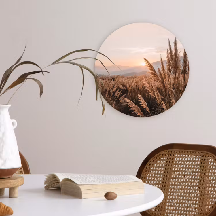 Gras - Veld - Zon - Natuur Wandcirkel kunststof plaat 5mm dik klein -sfeer4