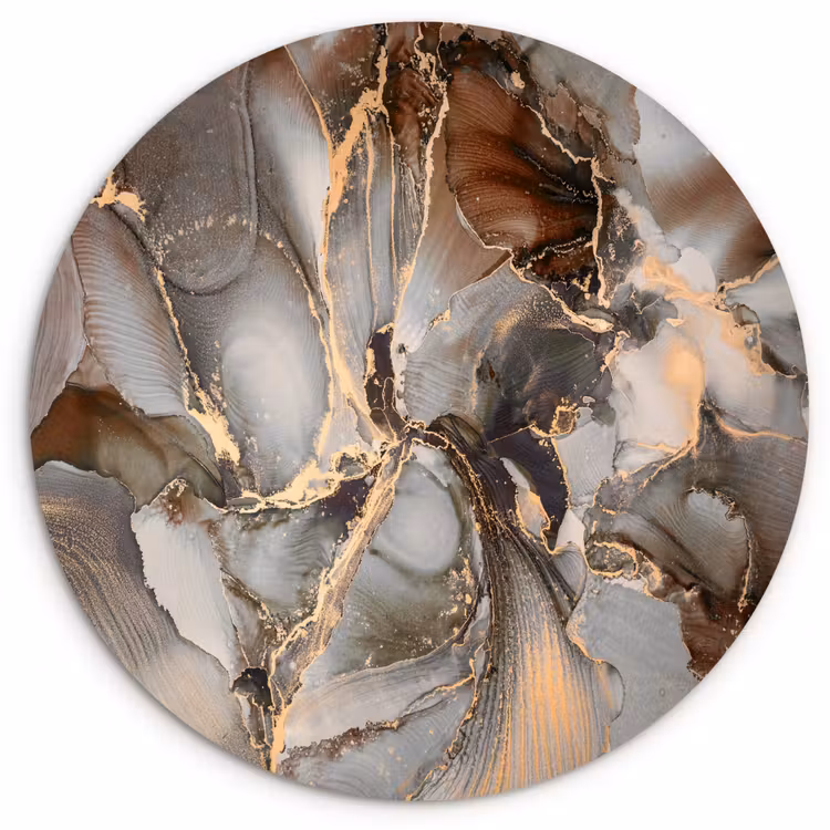 Grijs - Goud - Marmer - Marmerlook Wandcirkel kunststof plaat 5mm dik klein -3d