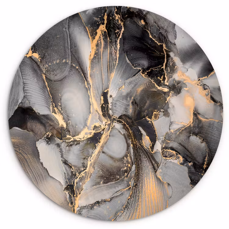 Grijs - Luxe  - Goud - Marmer Wandcirkel kunststof plaat 5mm dik klein -3d