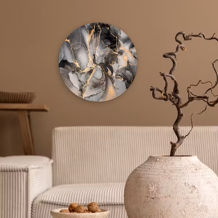 Grijs - Luxe  - Goud - Marmer Wandcirkel kunststof plaat 5mm dik klein -sfeer1