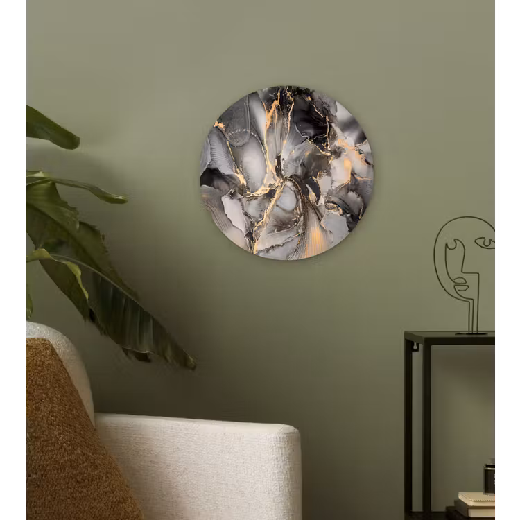 Grijs - Luxe  - Goud - Marmer Wandcirkel kunststof plaat 5mm dik klein -sfeer3