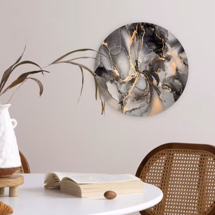 Grijs - Luxe  - Goud - Marmer Wandcirkel kunststof plaat 5mm dik klein -sfeer4