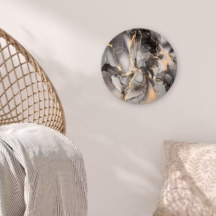 Grijs - Luxe  - Goud - Marmer Wandcirkel kunststof plaat 5mm dik klein -sfeer5