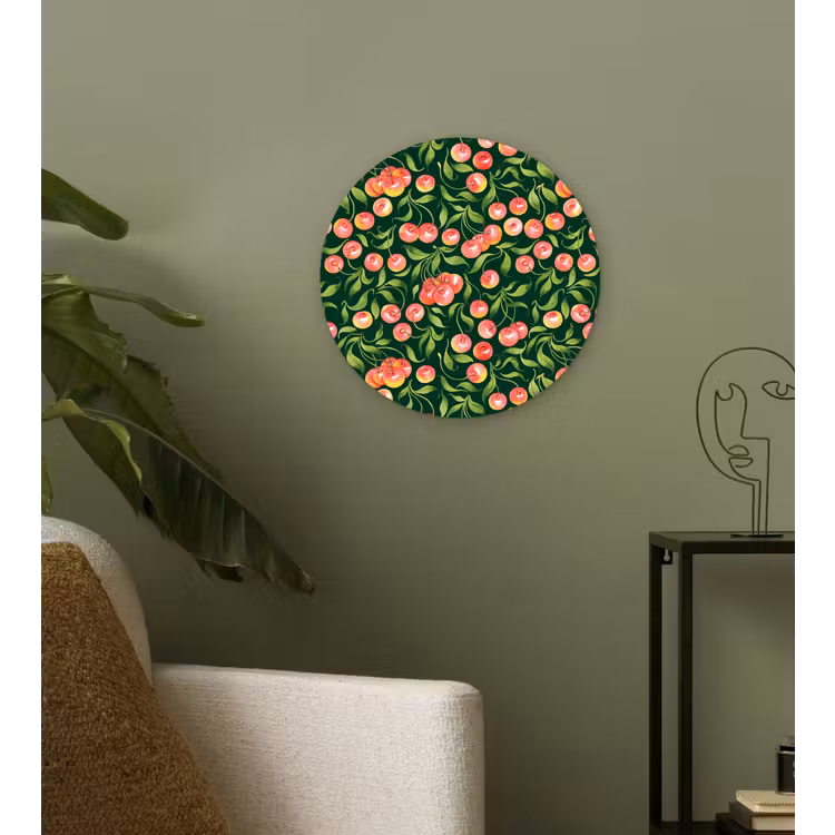Groen - Rood - Kersen - Bladeren Wandcirkel kunststof plaat 5mm dik klein 188 -sfeer3