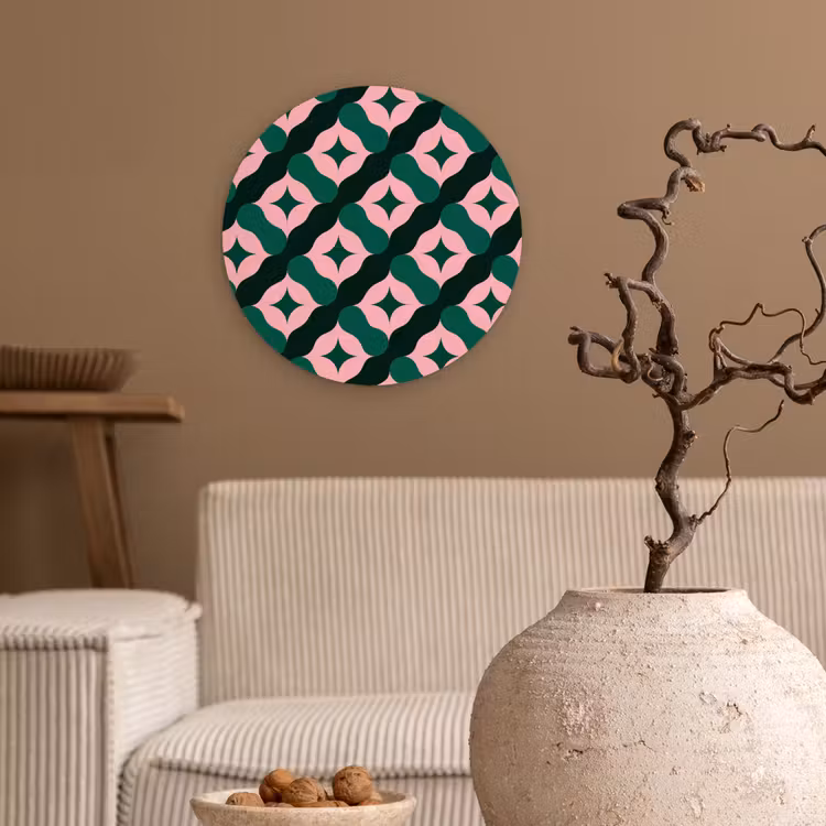 Groen - Roze - Retro - Sterren Wandcirkel kunststof plaat 5mm dik klein 188 -sfeer1