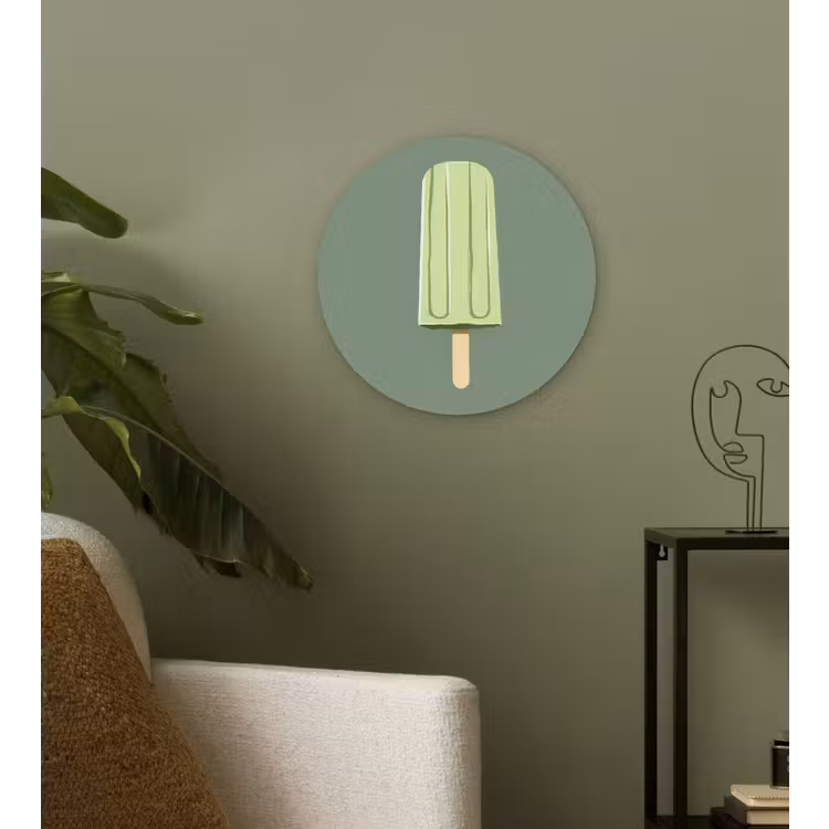 Groen - Waterijsje - Stokje - Illustratie Wandcirkel kunststof plaat 5mm dik klein -sfeer3