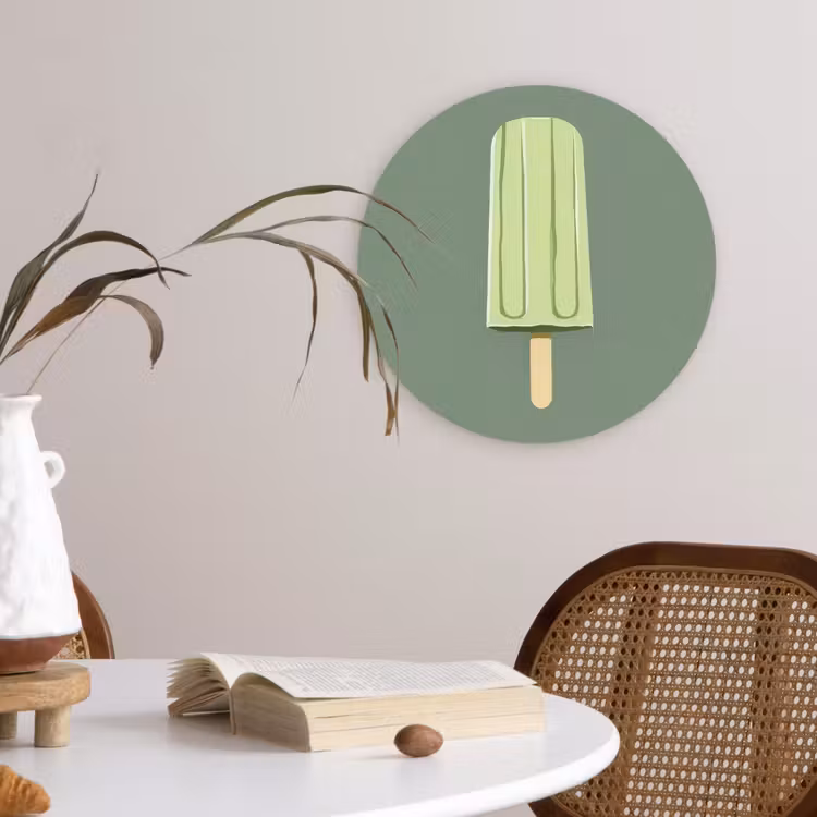 Groen - Waterijsje - Stokje - Illustratie Wandcirkel kunststof plaat 5mm dik klein -sfeer4
