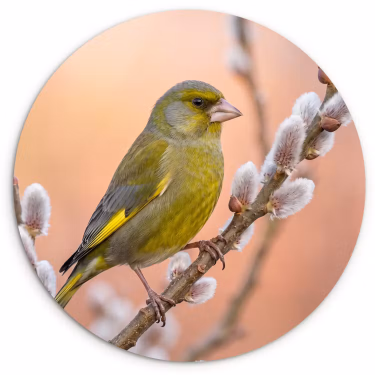 Groenling - Katjes - Lente - Natuur - Zacht Wandcirkel kunststof plaat 5mm dik klein -3d