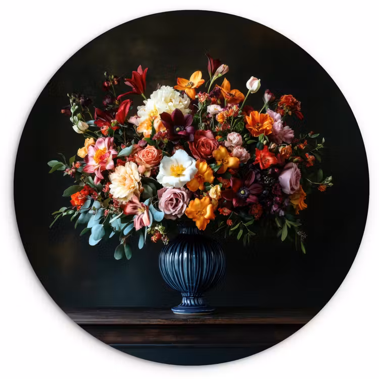 Groot - Bloemen - Vaas - Boeket Wandcirkel kunststof plaat 5mm dik klein -3d