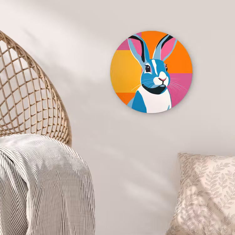 Haas - Kleurvakken - Oren - Roze Wandcirkel kunststof plaat 5mm dik klein -sfeer5
