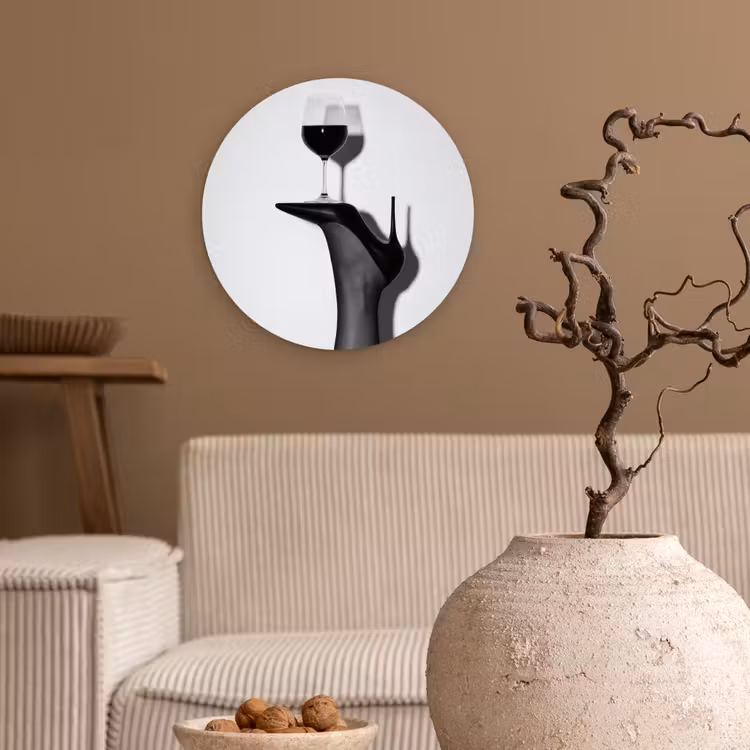 Hak - Wijn - Minimalistisch - Zwart Wandcirkel kunststof plaat 5mm dik klein -sfeer1