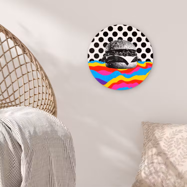 Hamburger - Stippen - Golven - Kleuren Wandcirkel kunststof plaat 5mm dik klein -sfeer5