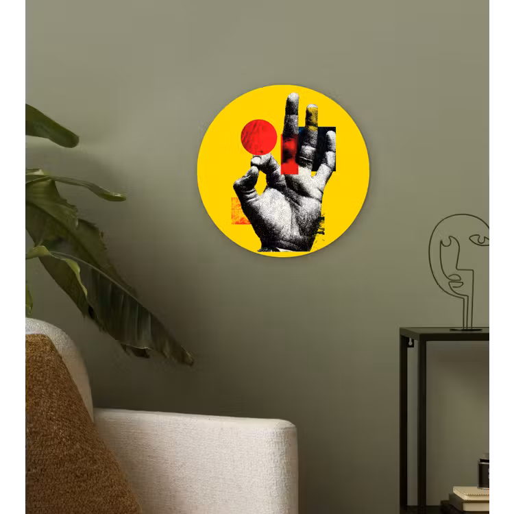 Hand - Rode cirkel - Geel Wandcirkel kunststof plaat 5mm dik klein -sfeer3