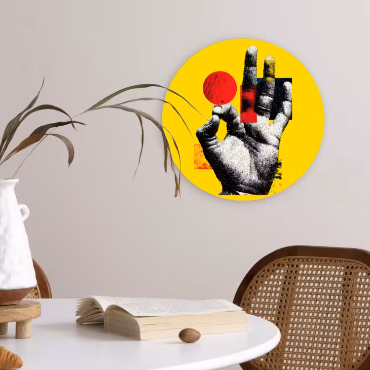 Hand - Rode cirkel - Geel Wandcirkel kunststof plaat 5mm dik klein -sfeer4