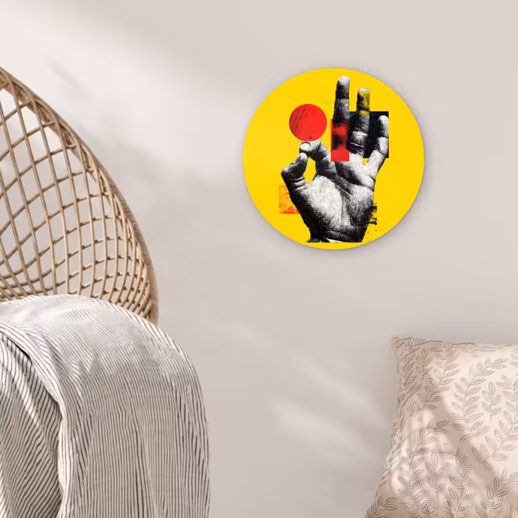 Hand - Rode cirkel - Geel Wandcirkel kunststof plaat 5mm dik klein -sfeer5