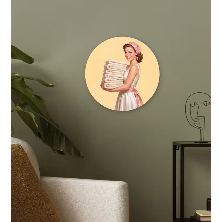 Handdoeken - Vrouw - Jurk - Roze Wandcirkel kunststof plaat 5mm dik klein -sfeer3