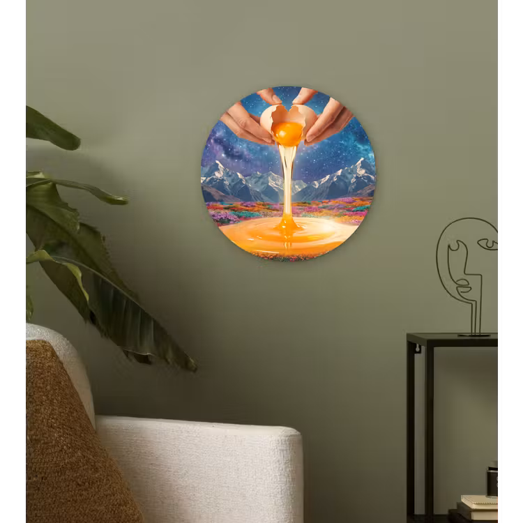 Muurcirkel - Handen - Ei - Surrealisme - Handen - Ei - Surrealisme Wandcirkel kunststof plaat 5mm dik klein