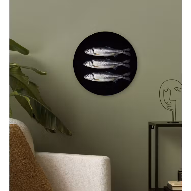 Haring - Vissen - Zwart Wandcirkel kunststof plaat 5mm dik klein -sfeer3