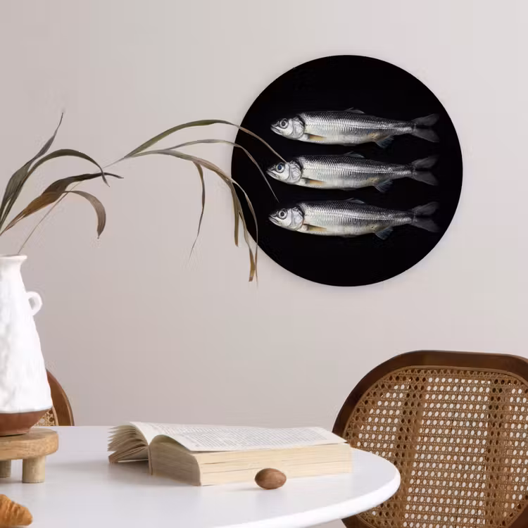 Haring - Vissen - Zwart Wandcirkel kunststof plaat 5mm dik klein -sfeer4