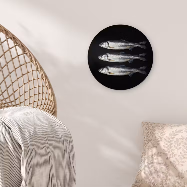 Haring - Vissen - Zwart Wandcirkel kunststof plaat 5mm dik klein -sfeer5