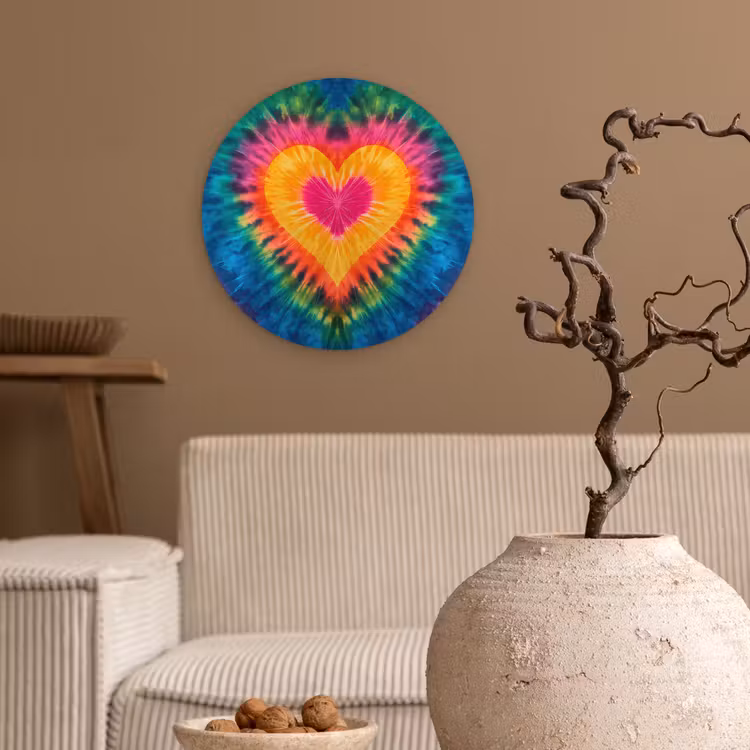 Hart - Tie Dye - Kleurrijk Wandcirkel kunststof plaat 5mm dik klein -sfeer1