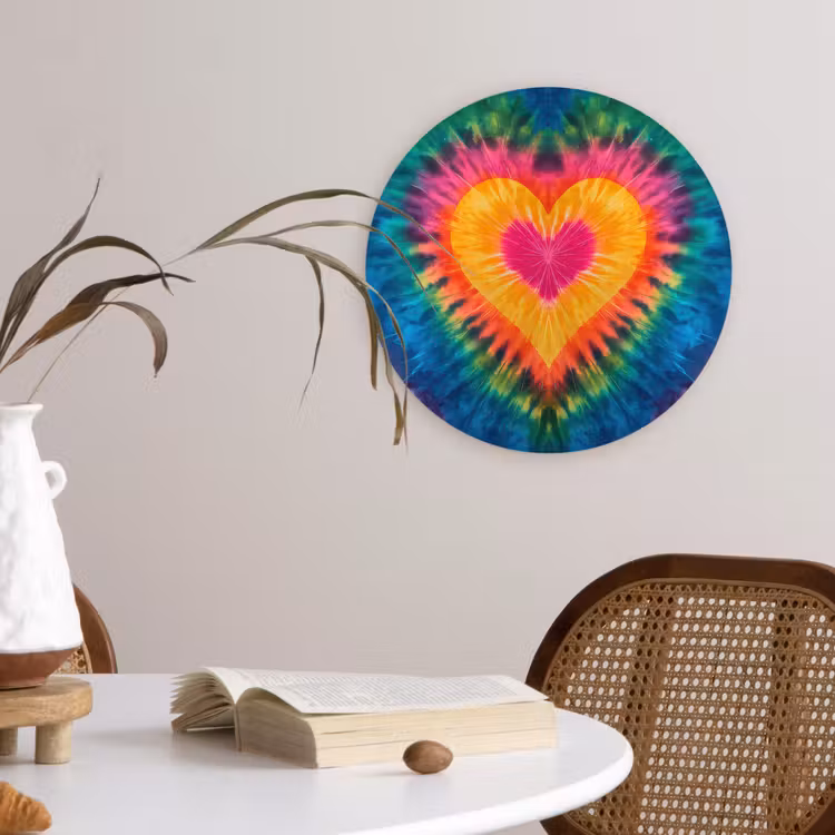 Hart - Tie Dye - Kleurrijk Wandcirkel kunststof plaat 5mm dik klein -sfeer4