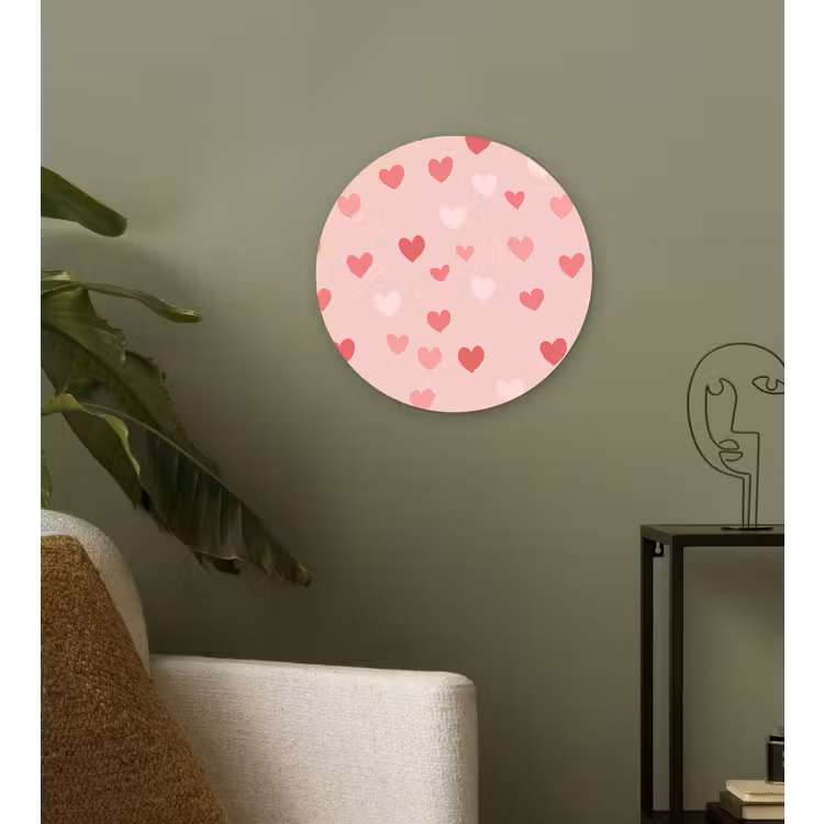 Hartjes - Patroon - Roze - Eenvoudig Wandcirkel kunststof plaat 5mm dik klein -sfeer3