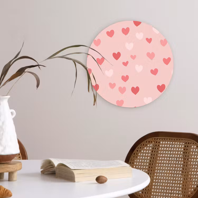 Hartjes - Patroon - Roze - Eenvoudig Wandcirkel kunststof plaat 5mm dik klein -sfeer4