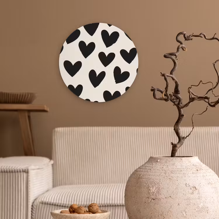 Hartjes - Zwart - Beige Wandcirkel kunststof plaat 5mm dik klein -sfeer1