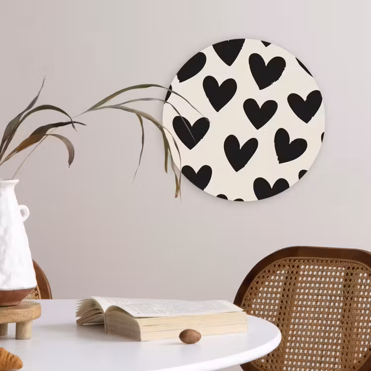 Hartjes - Zwart - Beige Wandcirkel kunststof plaat 5mm dik klein -sfeer4